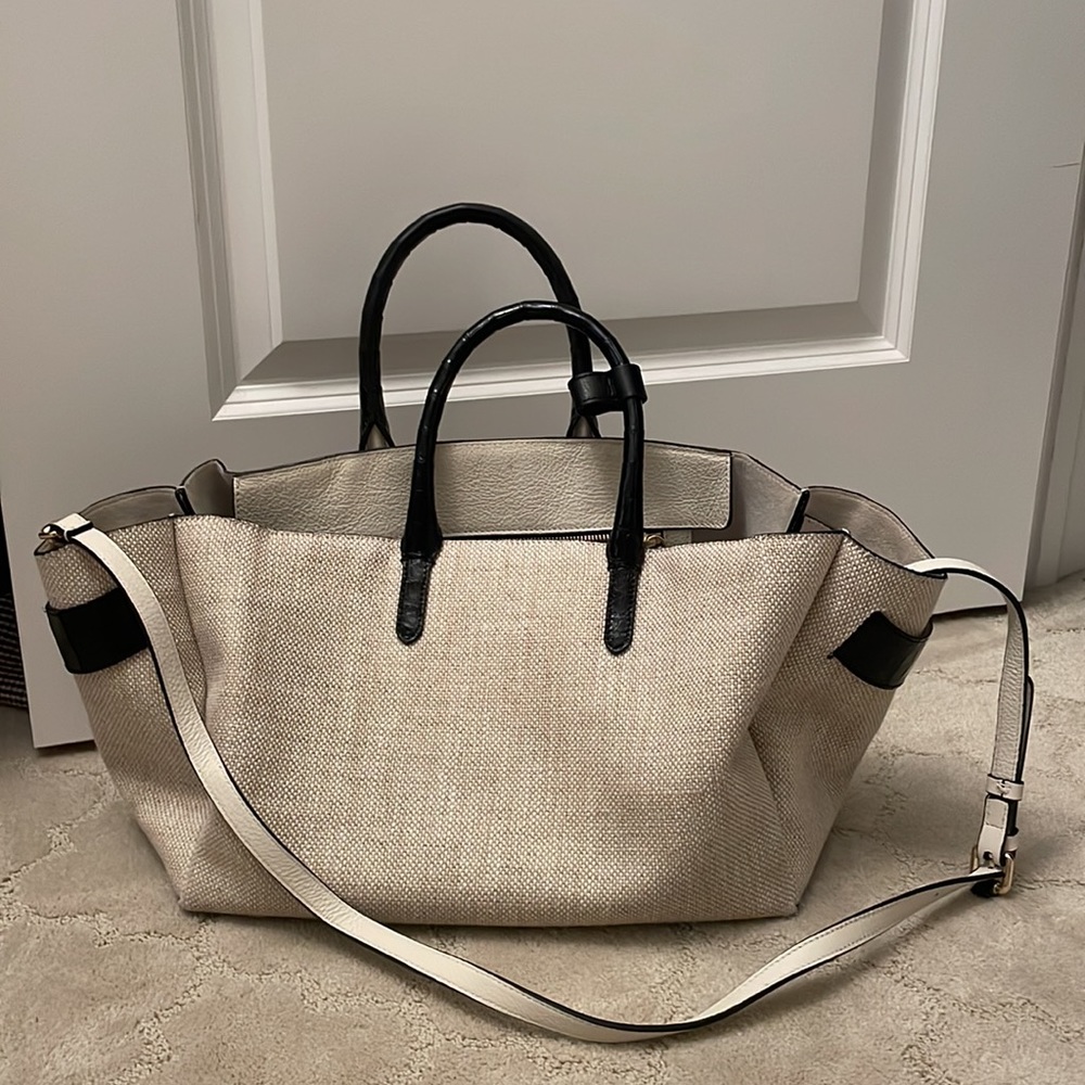 Auth Nancy Gonzalez Cristie Black Croc Leather Linen Convertible Tote w Clutch - Picture 13 of 16